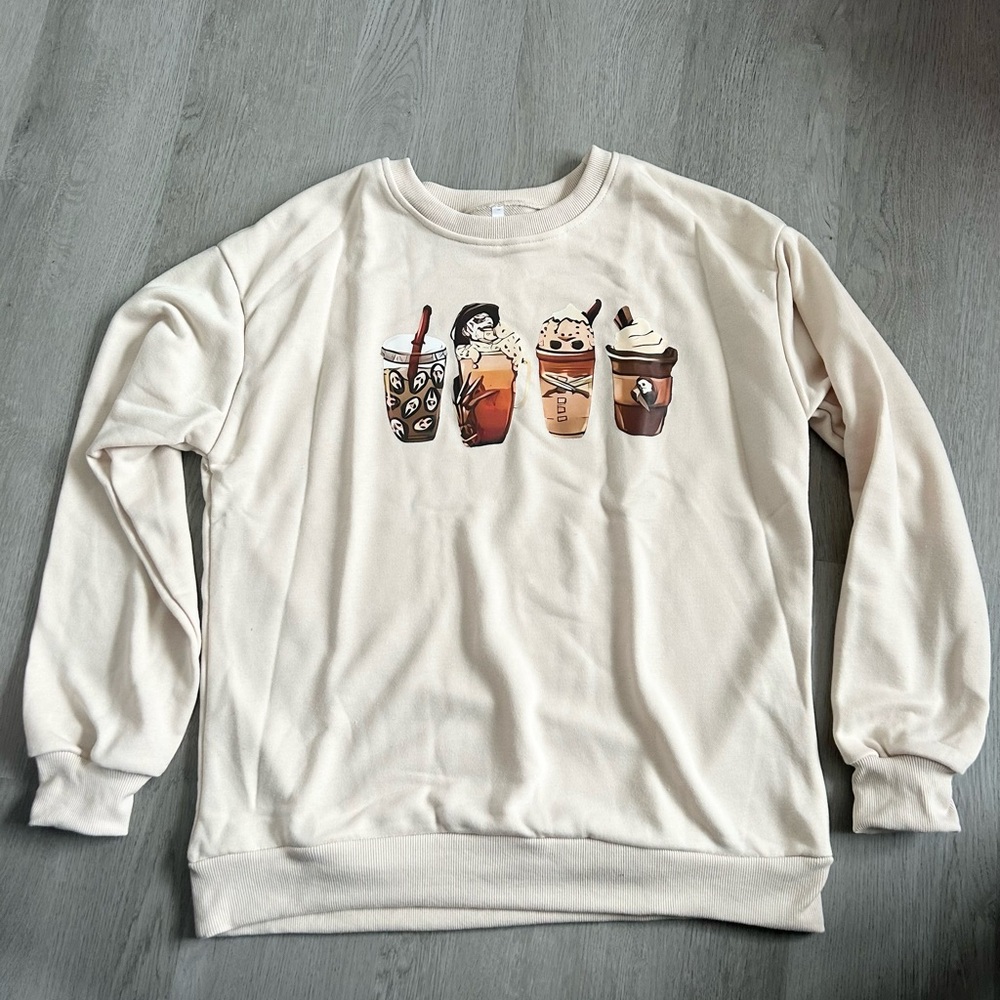NEW Horror Movies Coffee/Latte Beige Crewneck Small